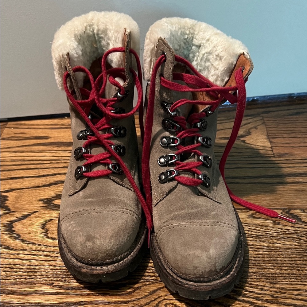 Frye Brown Winter Boots with Red Laces